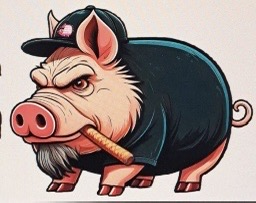 Gruff boar mascot in a ball cap